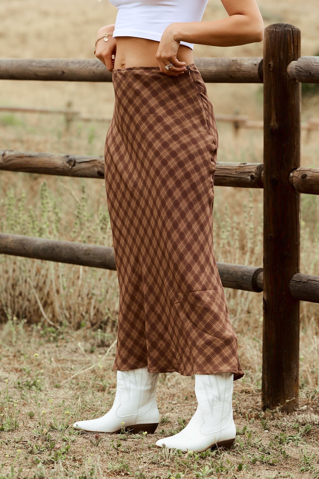 Saddle Ridge Brown Plaid Maxi Skirt
