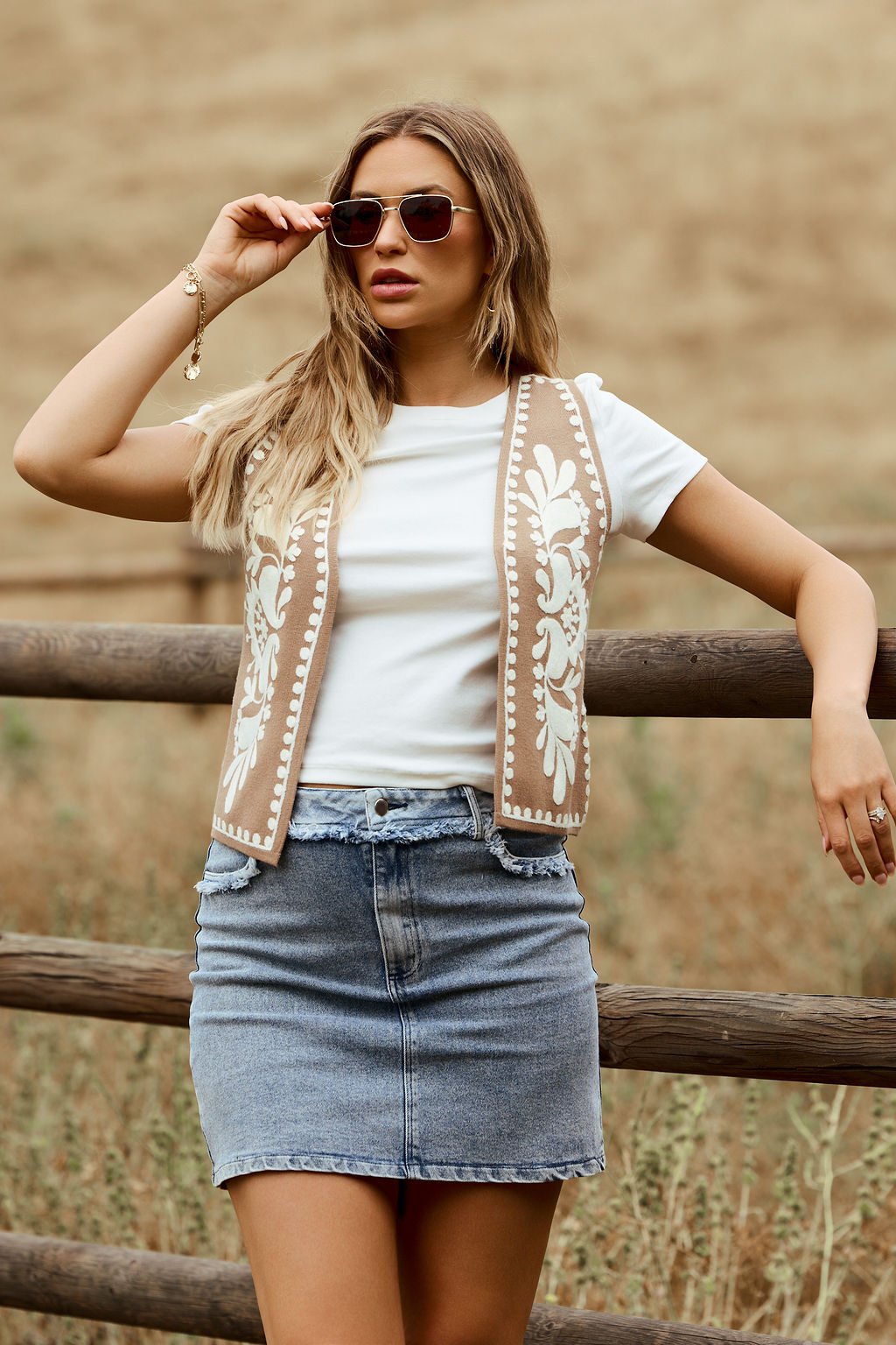 Sand Dust Open Front Embroidered Vest