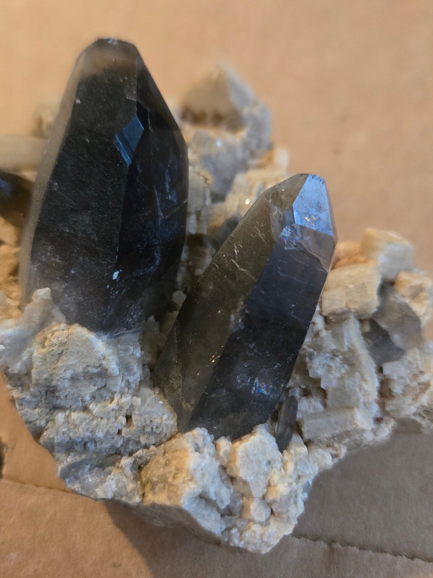 Smoky quartz on microcline