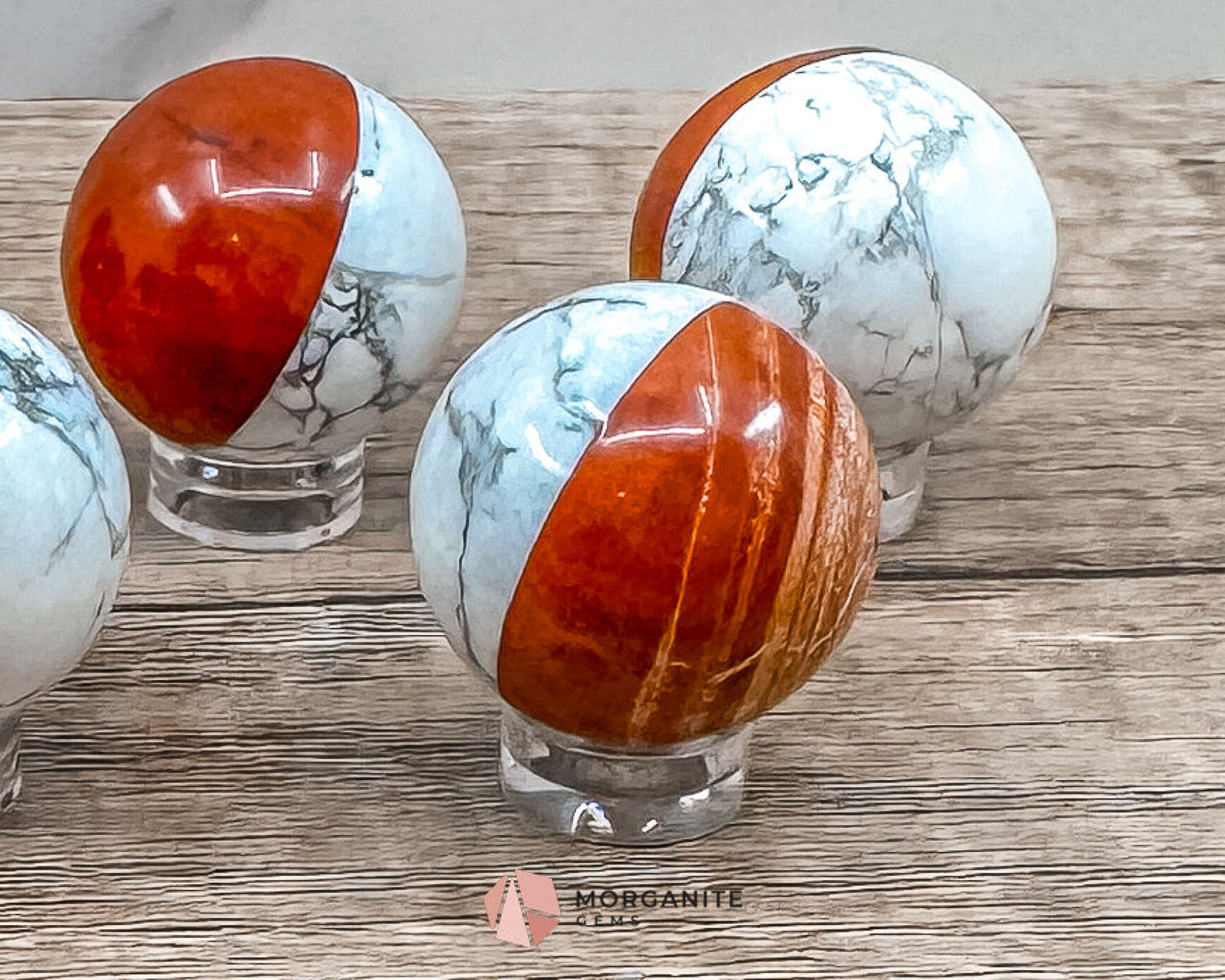 Stone Pokémon Ball in Howlite and Red Jasper – Unique Crystal Ball for Calm, Strength & Collectors