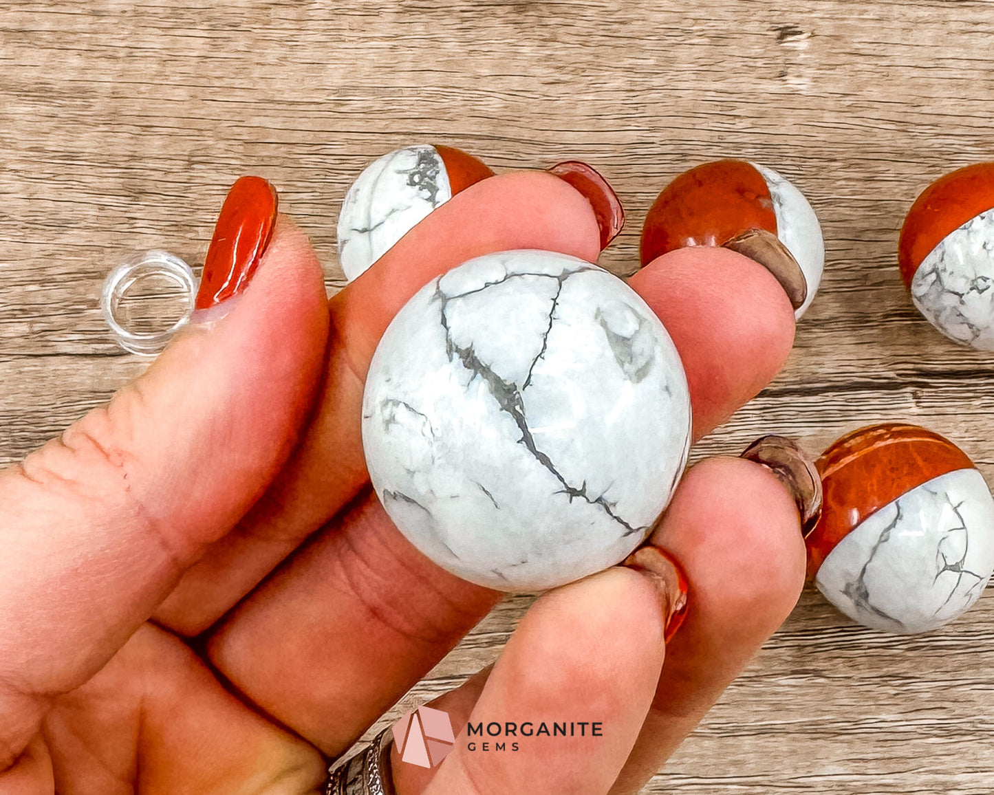 Stone Pokémon Ball in Howlite and Red Jasper – Unique Crystal Ball for Calm, Strength & Collectors