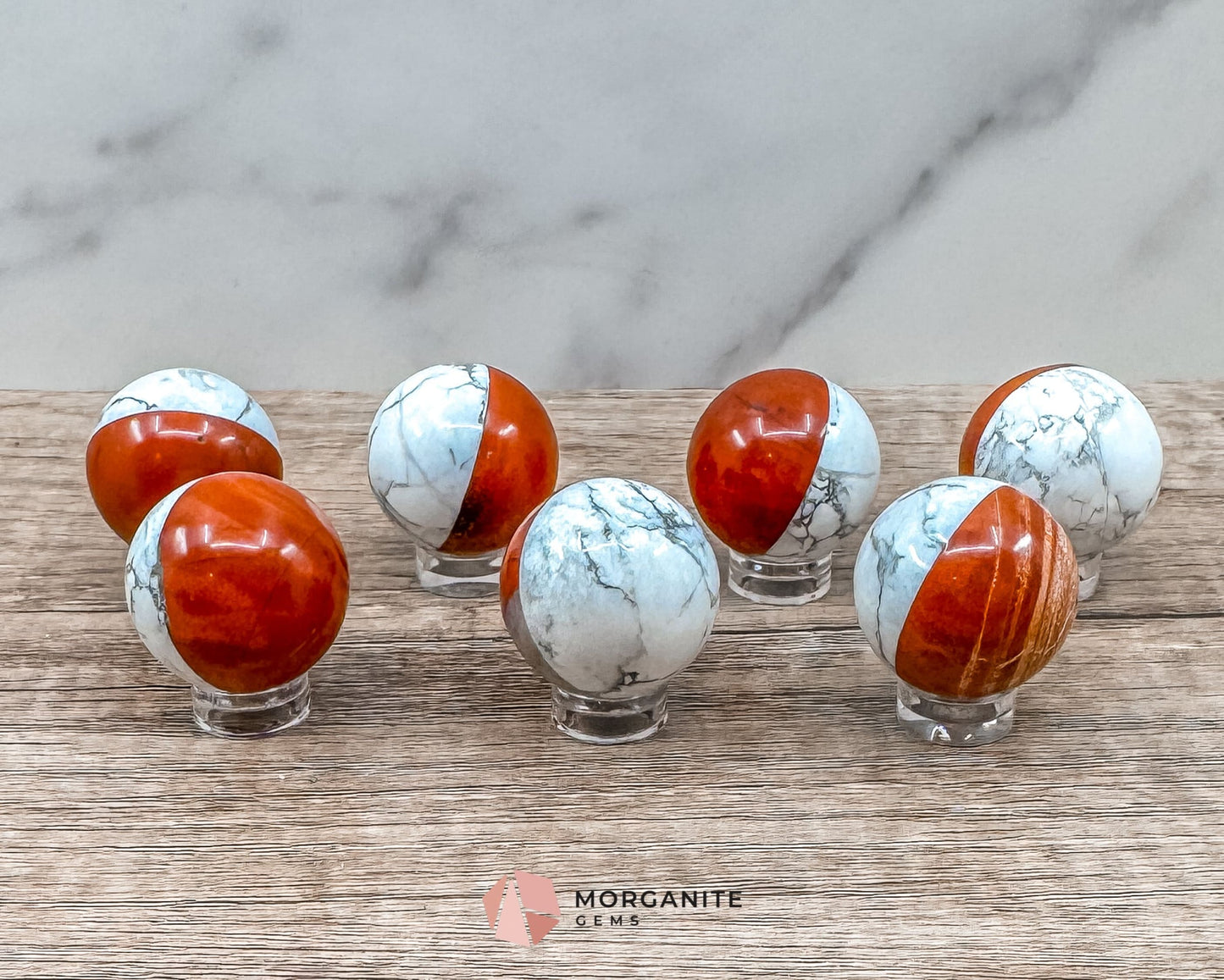 Stone Pokémon Ball in Howlite and Red Jasper – Unique Crystal Ball for Calm, Strength & Collectors