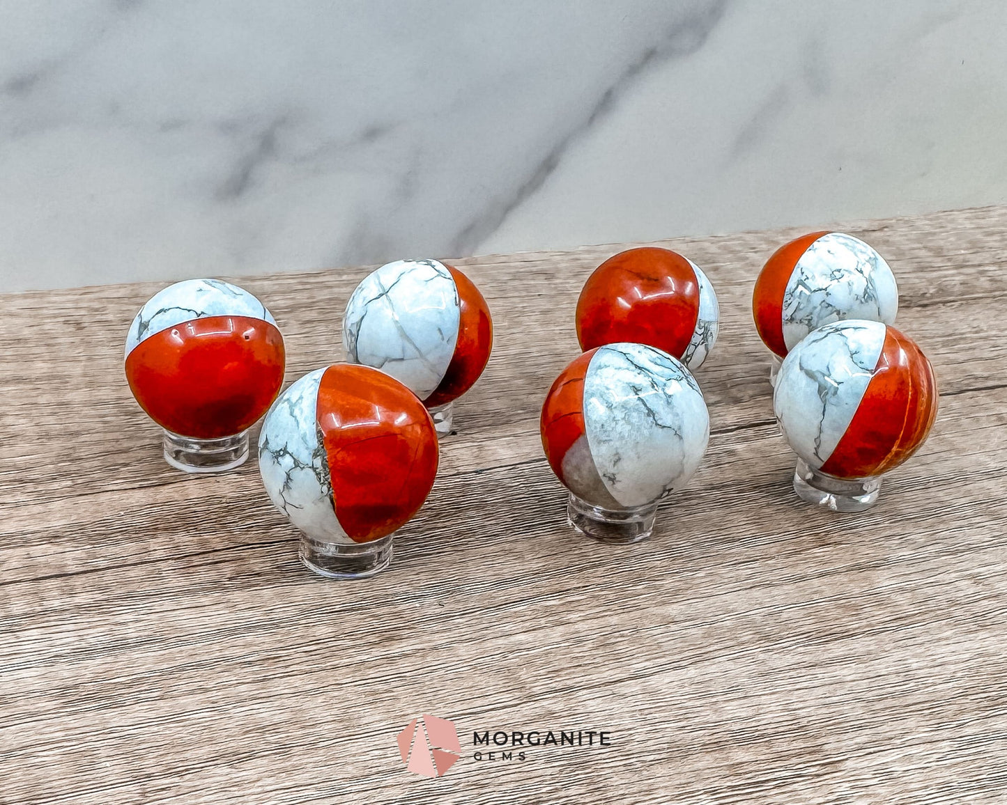 Stone Pokémon Ball in Howlite and Red Jasper – Unique Crystal Ball for Calm, Strength & Collectors