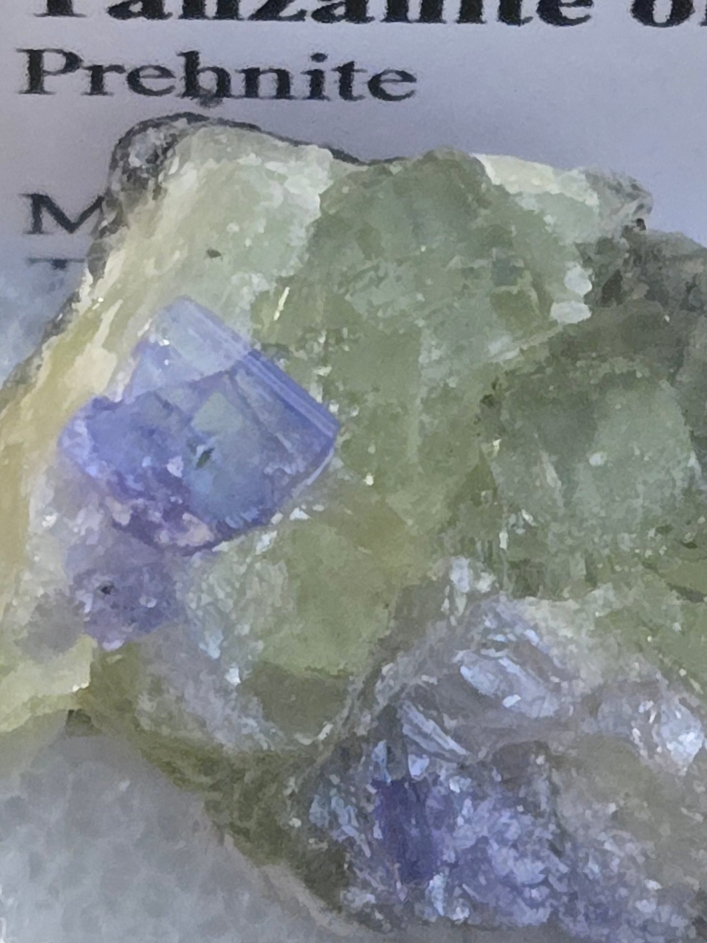 Tanzanite on green prehnite specimen