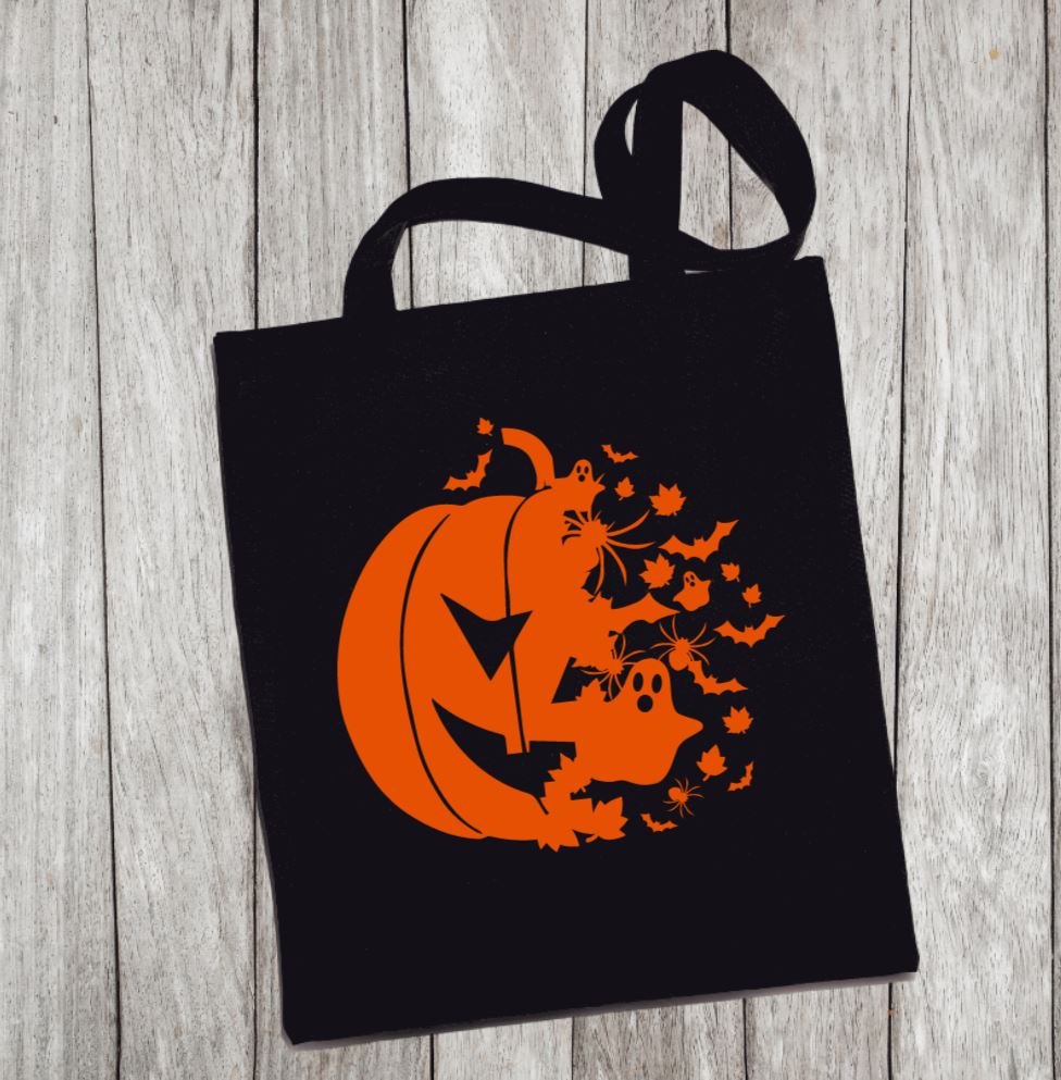 Reusable Grocery Bag/Tote Bag - "halloween pumpkin"