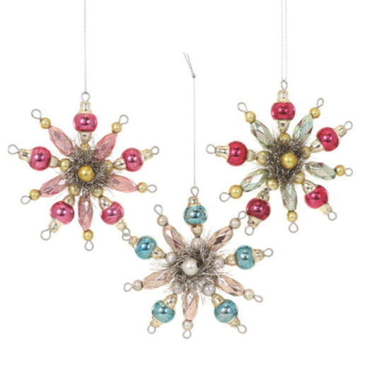 Vintage Pinwheel Glass & Tinsel Ornaments 3 Asst