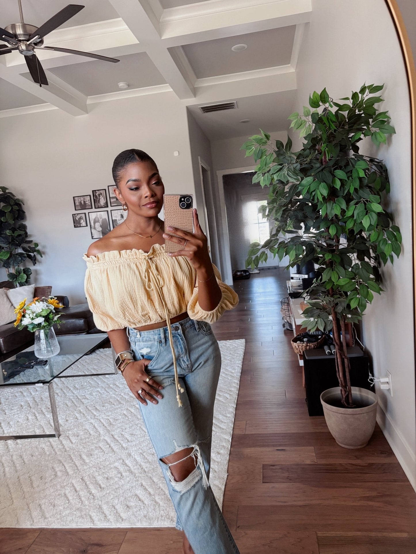 Yellow Bubble Hem Off The Shoulder Top