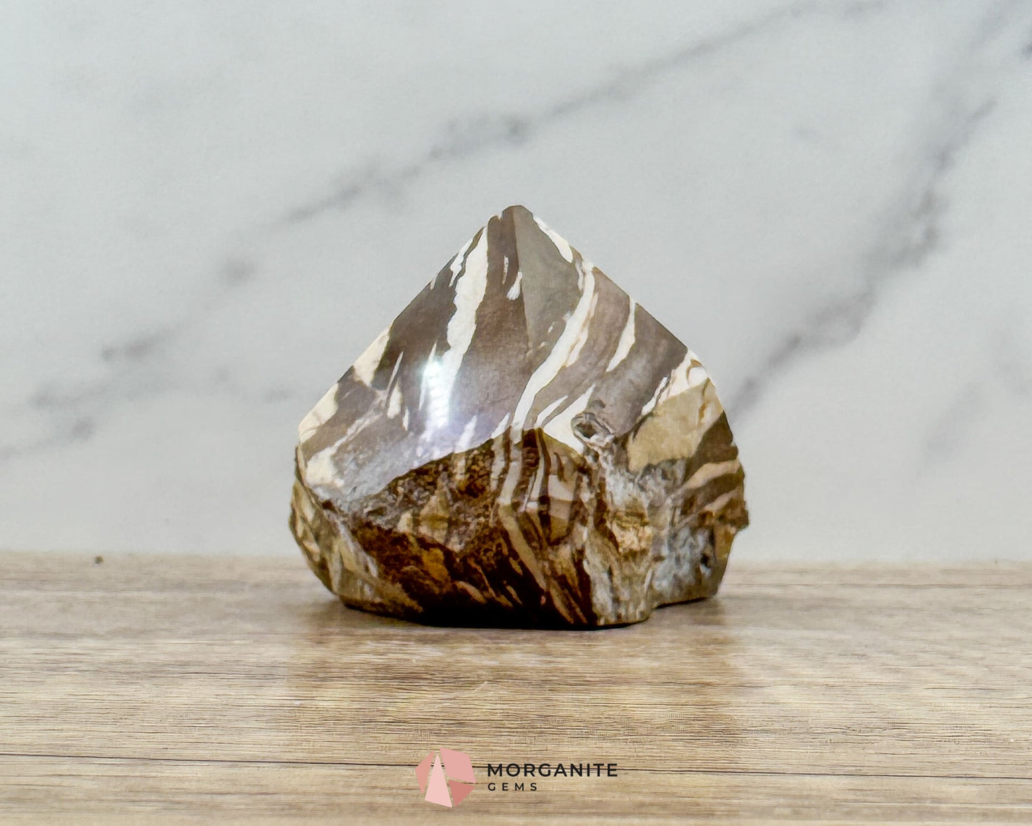 Zebra Jasper Half Rough Cut Base Point – Polished Top for Energy & Balance