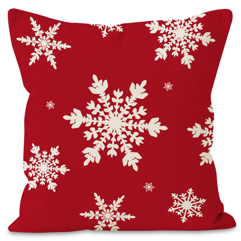 Christmas Snowflake Pillow Cover Linen Checkered Letter Printed Pillow Cover Christmas Theme Cushion Cover