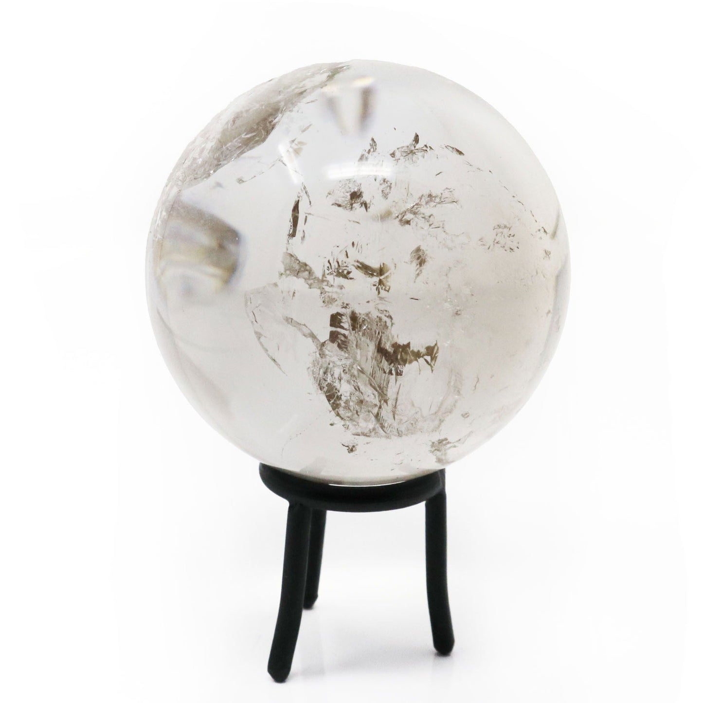 Quartz Sphere – Clear with Slight Smoky Hue on Lucite Ring Stand