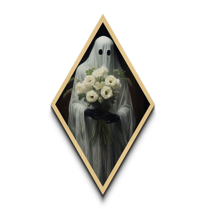 "Ghost with Flowers" Diamond Shaped Wall Art