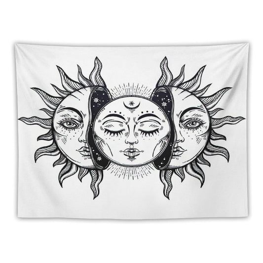 Vintage Solar Sun And Moon Tapestry