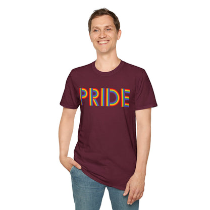 Bespattered Facade Rainbow Pride Ribbon Letters Unisex Softstyle T-Shirt