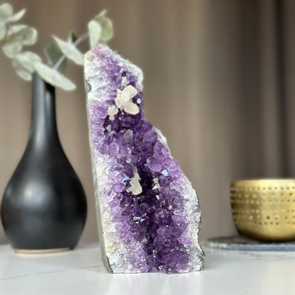 Galaxy amethyst geode, huge crystal decor (8 inches tall), Deep Purple natural amethyst