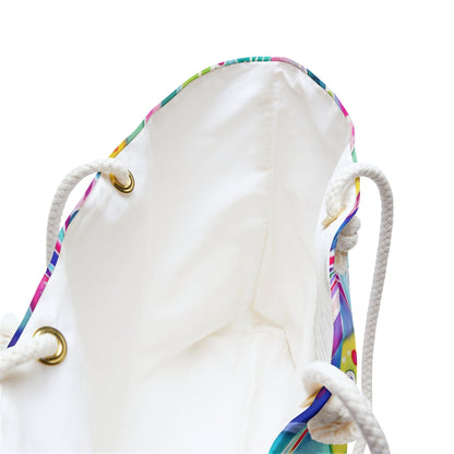 Bespattered Facade Colorful Flowers Weekend Beach Tote Bag with Cotton Rope Handles