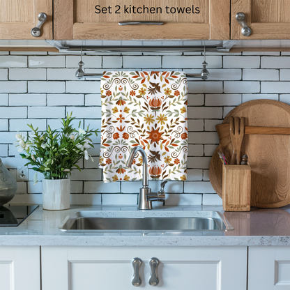 Latin floral kitchen towels. Set of 2 kitchen towels for Latin, Mexican or hispanic kitchen decor. Christmas gift for mom. Mexican flowers