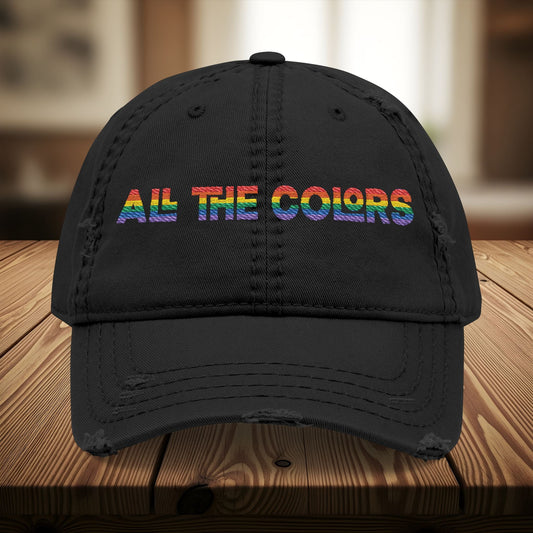 Bespattered Facade "All the Colors" Rainbow Embroidered Distressed Dad Hat
