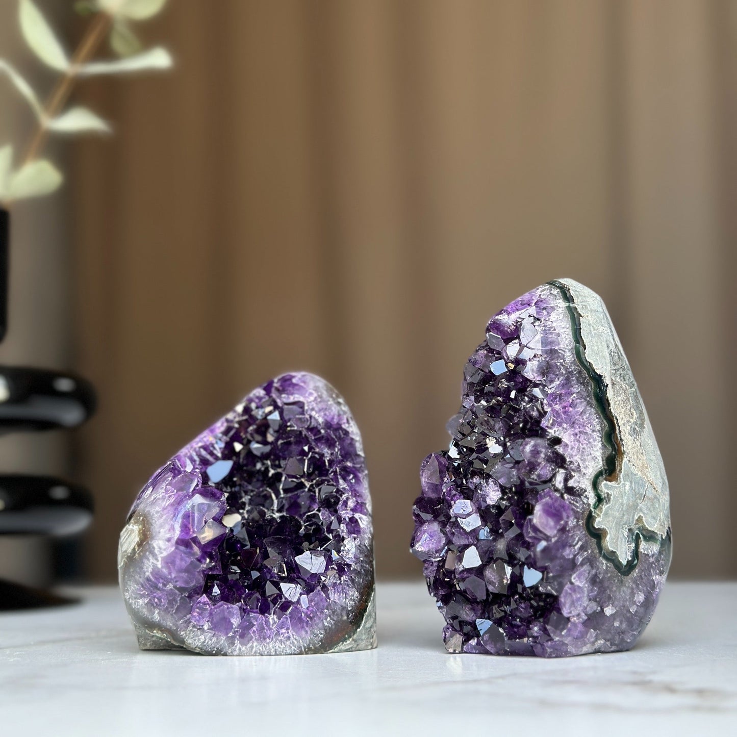 Natural amethyst geode cave set of 2, perfect housewarming gift for crystal lovers