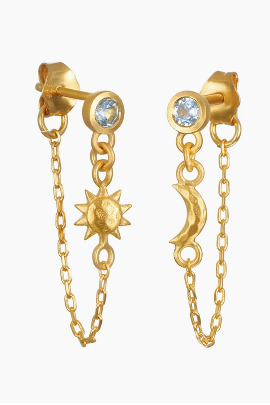 Moon & Star Blue Topaz Earrings