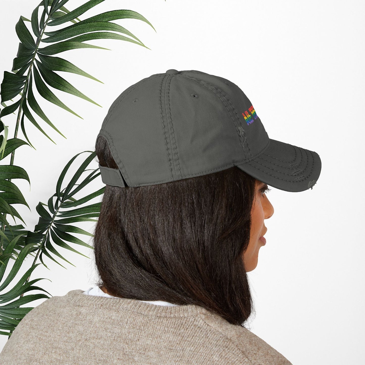 Bespattered Facade "All the Colors" Rainbow Embroidered Distressed Dad Hat