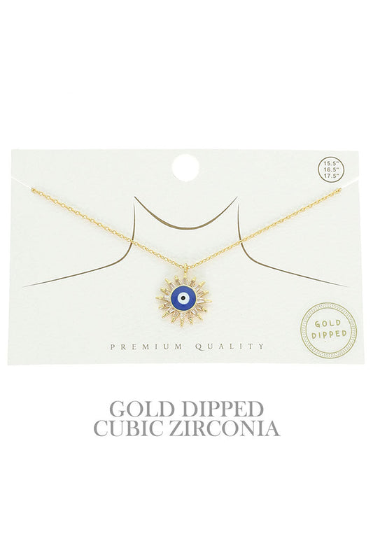 Cz Gold Plated Evil Eye Sun Necklace