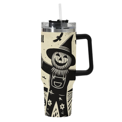 Happy Fall Y'all Scarecrow 40oz Stainless Steel Tumbler With Black Handle (Made in USA)