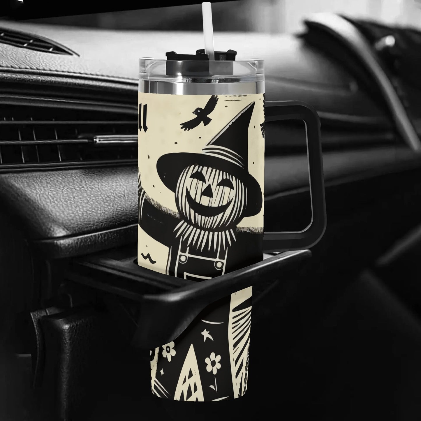 Happy Fall Y'all Scarecrow 40oz Stainless Steel Tumbler With Black Handle (Made in USA)