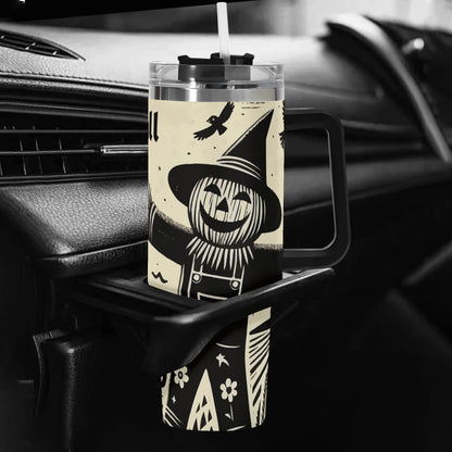 Happy Fall Y'all Scarecrow 40oz Stainless Steel Tumbler With Black Handle (Made in USA)