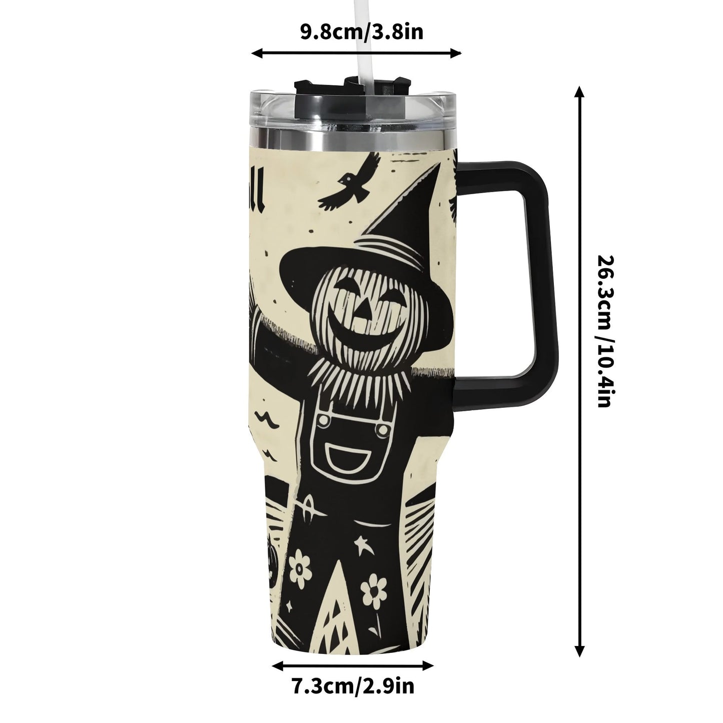 Happy Fall Y'all Scarecrow 40oz Stainless Steel Tumbler With Black Handle (Made in USA)