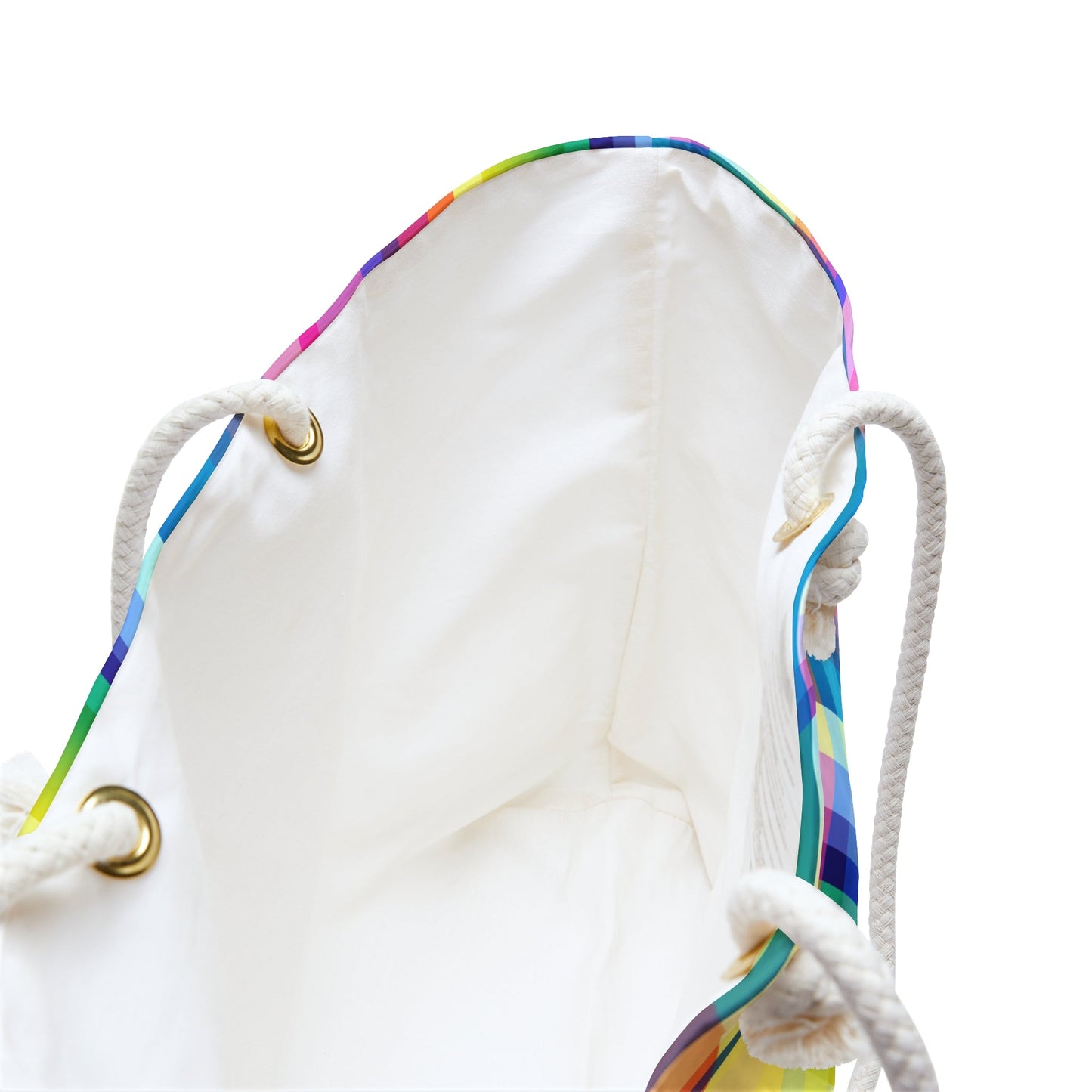 Bespattered Facade Rainbow Plaid Weekend Beach Tote Bag with Cotton Rope Handles