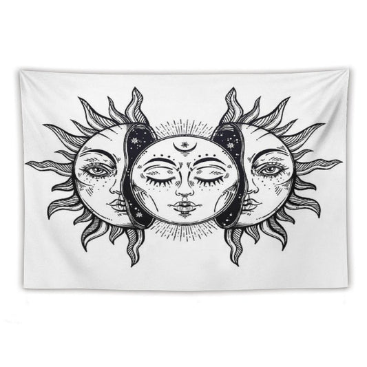 Vintage Solar Eclipse Sun And Moon Tapestry