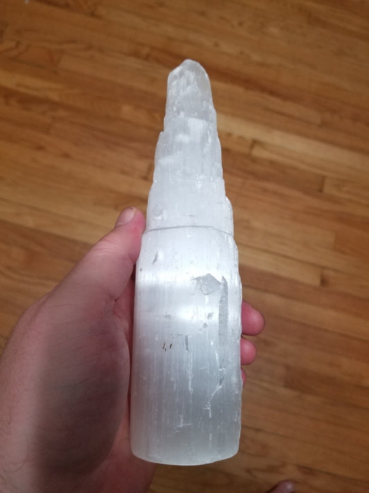 Natural Selenite Tower - Raw Carved Satin Spar Crystals in 2 Sizes for Healing Energy