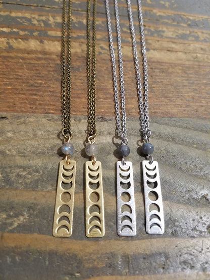 Moon Phase & Labradorite Necklace (Brass or Silver)