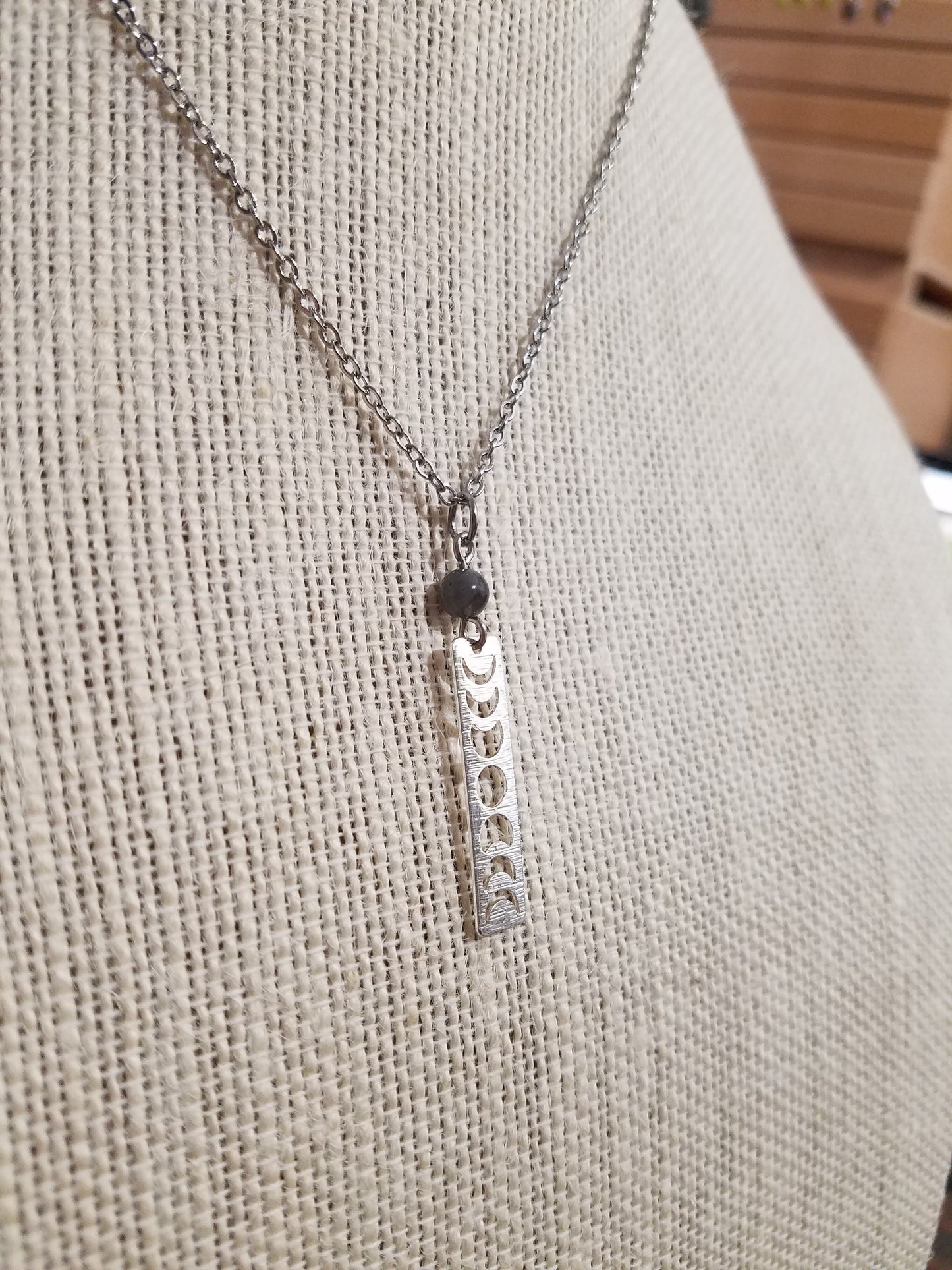 Moon Phase & Labradorite Necklace (Brass or Silver)