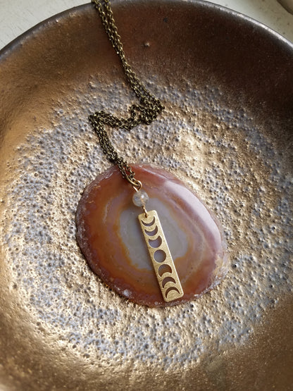 Moon Phase & Labradorite Necklace (Brass or Silver)
