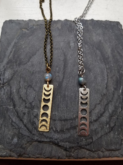 Moon Phase & Labradorite Necklace (Brass or Silver)