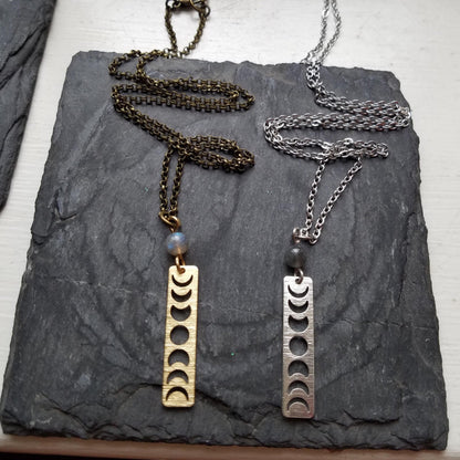 Moon Phase & Labradorite Necklace (Brass or Silver)