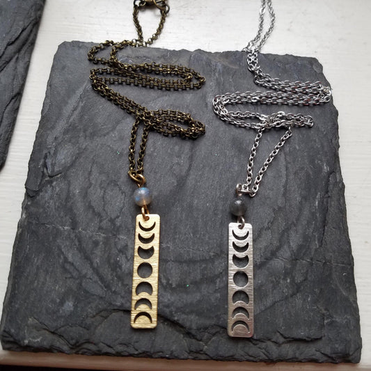 Moon Phase & Labradorite Necklace (Brass or Silver)