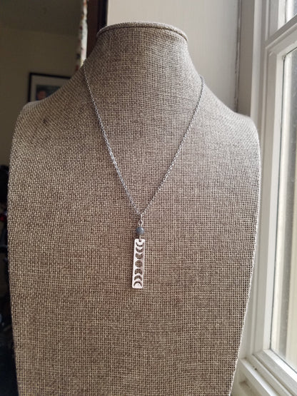 Moon Phase & Labradorite Necklace (Brass or Silver)