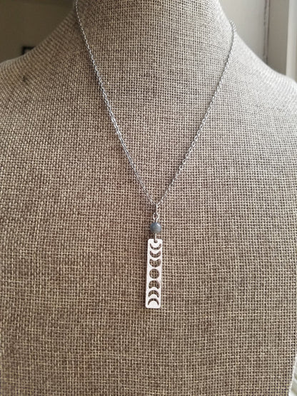 Moon Phase & Labradorite Necklace (Brass or Silver)