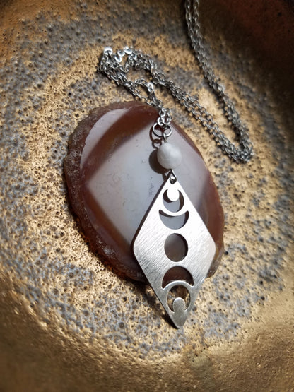 Brass Moon Phase Necklace with Moonstone – Celestial Jewelry