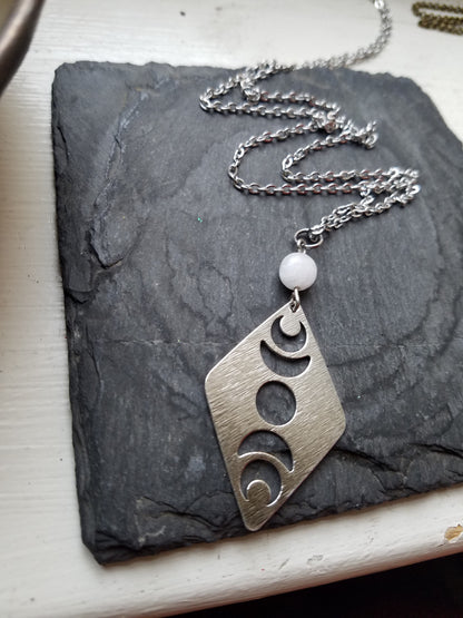 Brass Moon Phase Necklace with Moonstone – Celestial Jewelry
