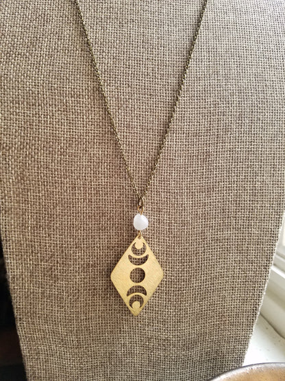 Brass Moon Phase Necklace with Moonstone – Celestial Jewelry