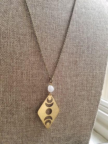 Brass Moon Phase Necklace with Moonstone – Celestial Jewelry