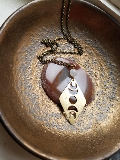 Brass Moon Phase Necklace with Moonstone – Celestial Jewelry