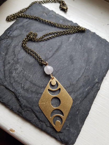 Brass Moon Phase Necklace with Moonstone – Celestial Jewelry