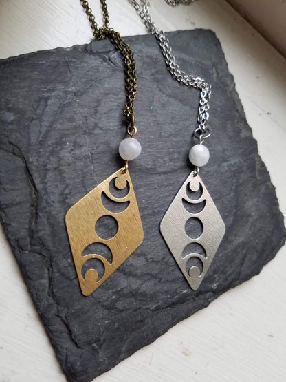 Brass Moon Phase Necklace with Moonstone – Celestial Jewelry