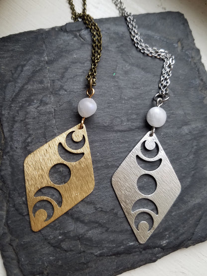 Brass Moon Phase Necklace with Moonstone – Celestial Jewelry
