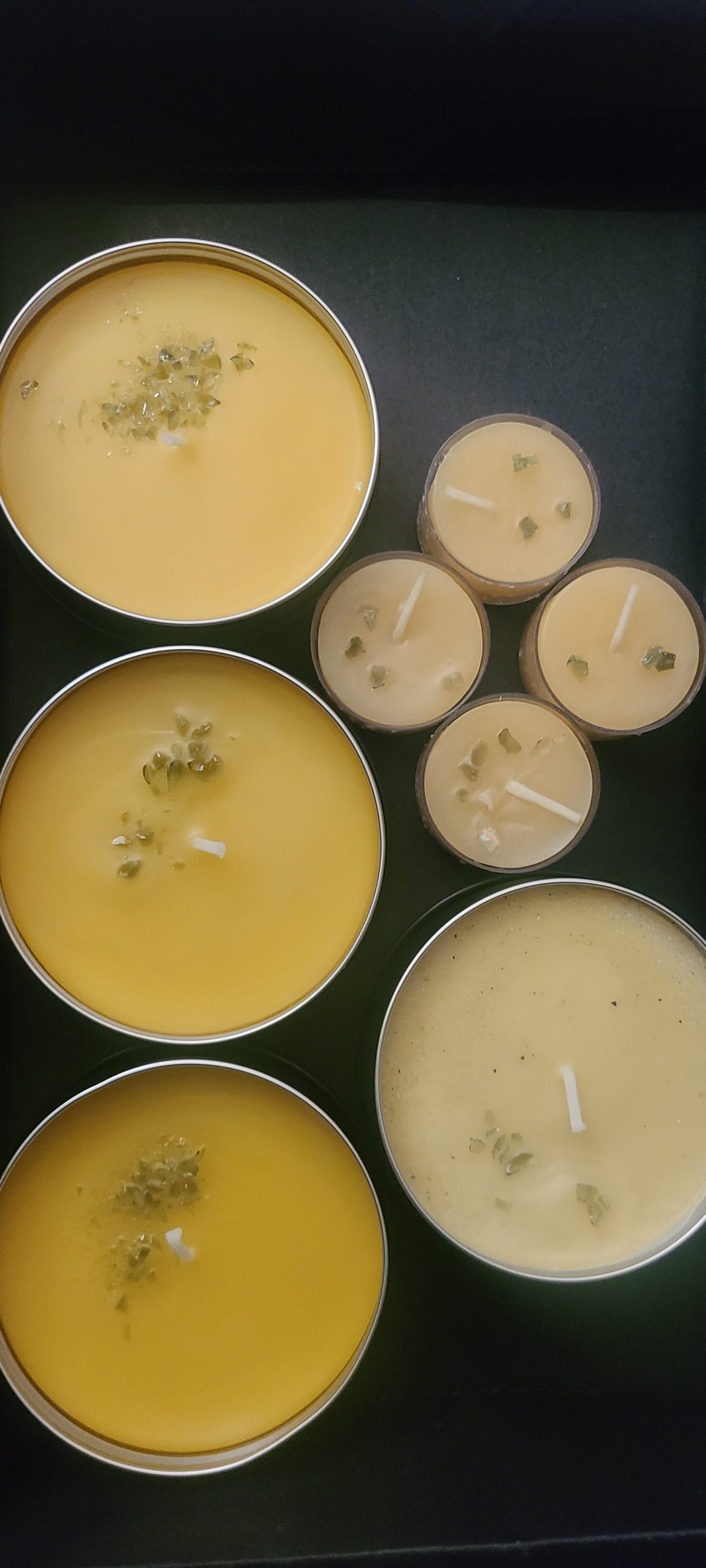 Pure Beeswax Tealight Candles with Moldavite Chips