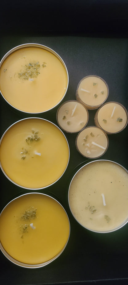 Pure Beeswax Tealight Candles with Moldavite Chips